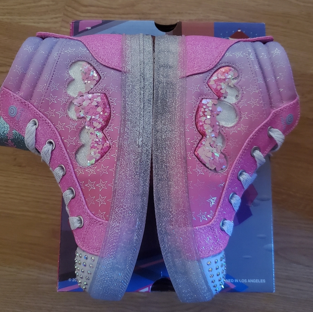 Skechers Twinkle Toes High Top girls sz 3 sneakers. Pink & Teal, Brand New